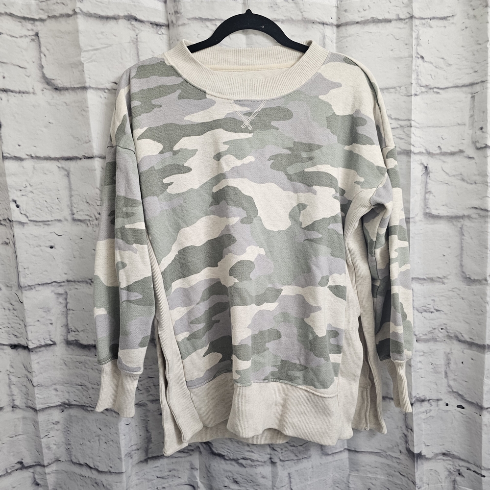 Aerie Green and Cream Camo Crew Neck Sweater
